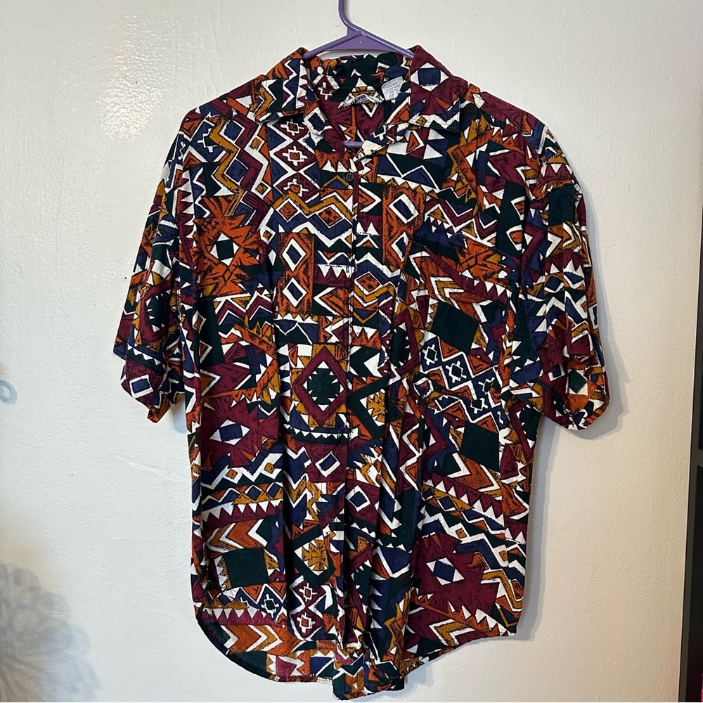 Vintage Women's Geometric Print Button Down Shirt